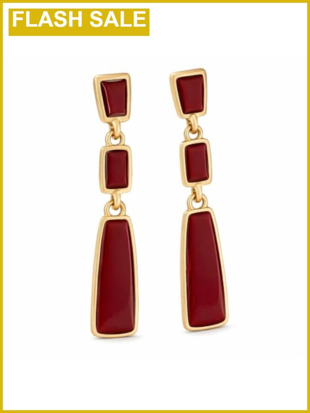 Geometric Rectangle Dangle Earrings Burgundy Red Women Minimalist